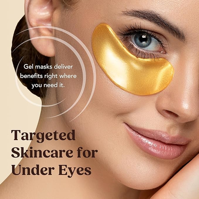 DERMORA Golden Glow Under Eye Patches (100 Pairs Eye Gels) - Rejuvenating Treatment for Dark Circles, Puffy Eyes, Refreshing, Revitalizing, Travel, Wrinkles