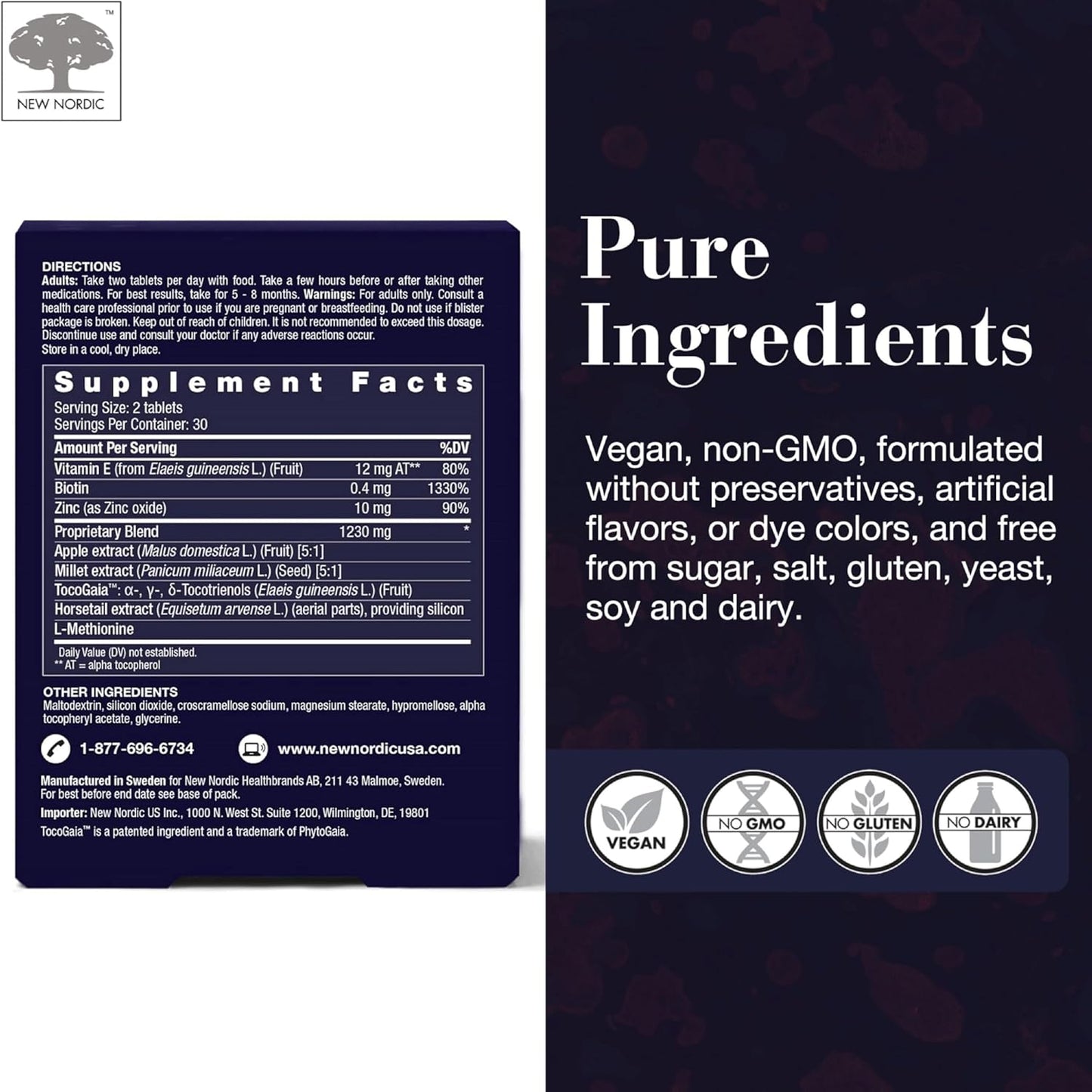 NEW NORDIC Hair GRO, Hair Growth Supplement, Biotin & Palm Fruit Extract Tocotrienols for Natural Regrowth, 60 Count (Pack of 3)