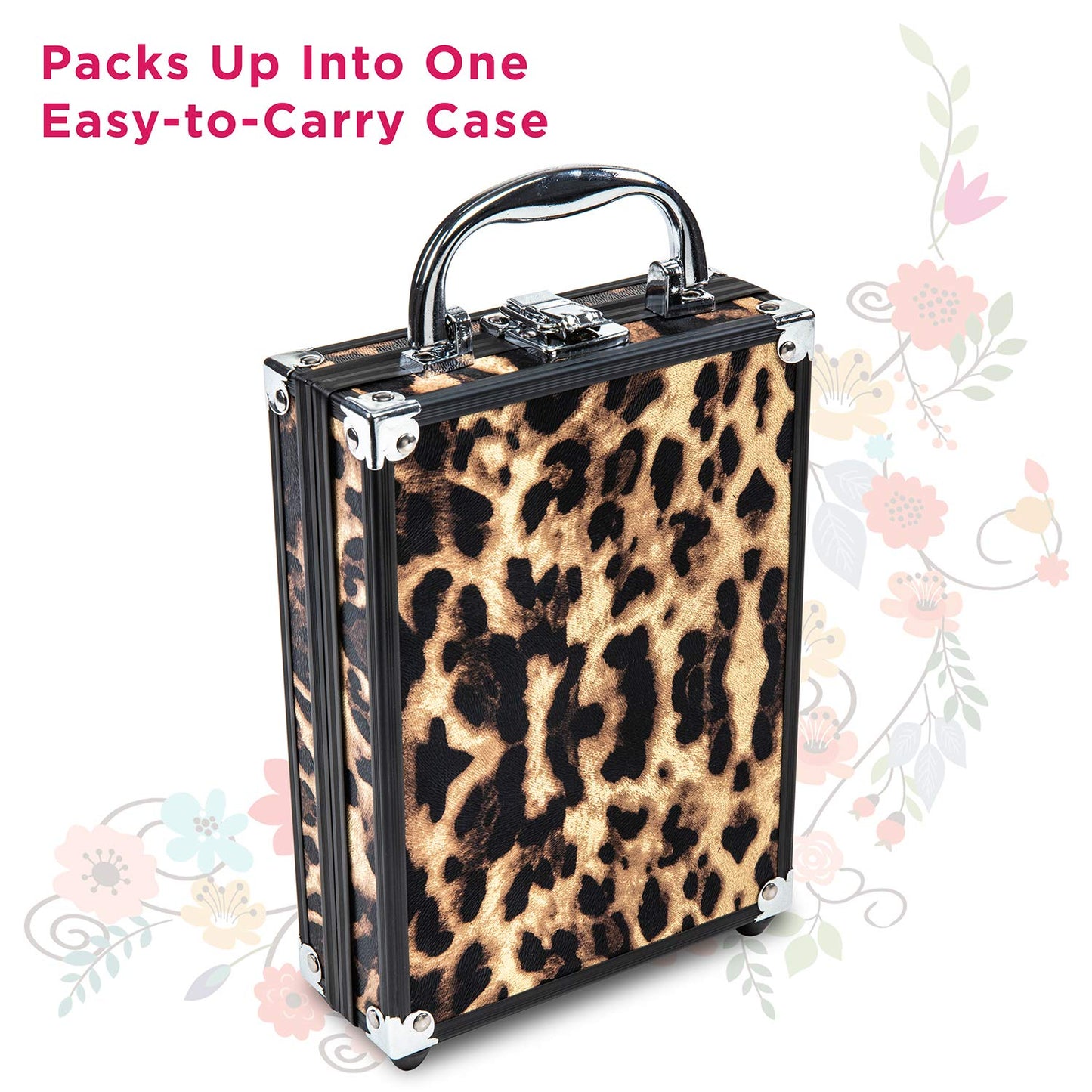 Vokai Makeup Kit Gift Set - Leopard Print Travel Case 24 Eye Shadows 4 Lip Glosses 2 Blushes 5 Brushes 1 Eye Liner Pencil - Case with Carrying Handle