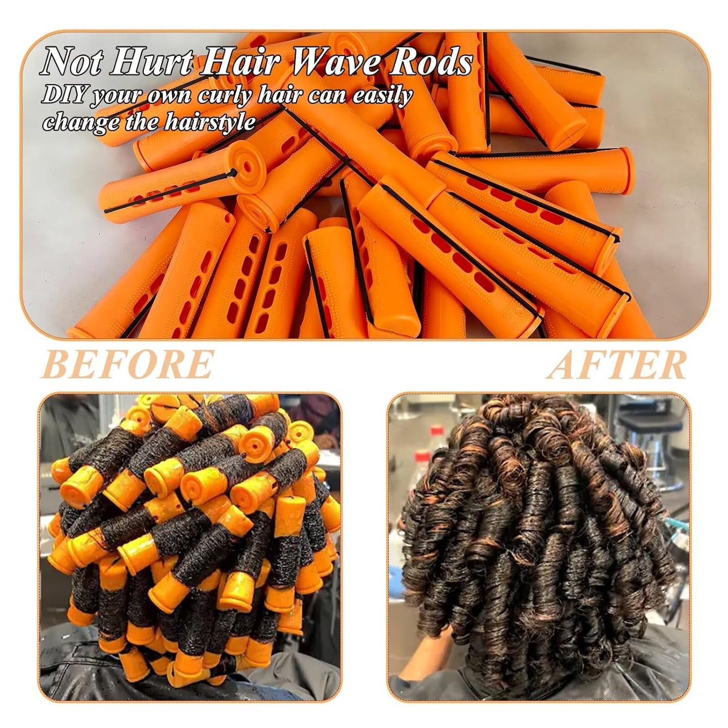 Orange Perm Rods Set for Natural Hair - 36pcs Cold Wave Rods Plastic Hair Rollers for Short Long Hair Curling Rod(36pcs Orange)