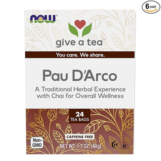 NOW Foods, Pau D'Arco Tea, A Traditional Herbal Experience, Overall Wellness, Premium Unbleached Tea Bags with No-Staples Design, 24-Count