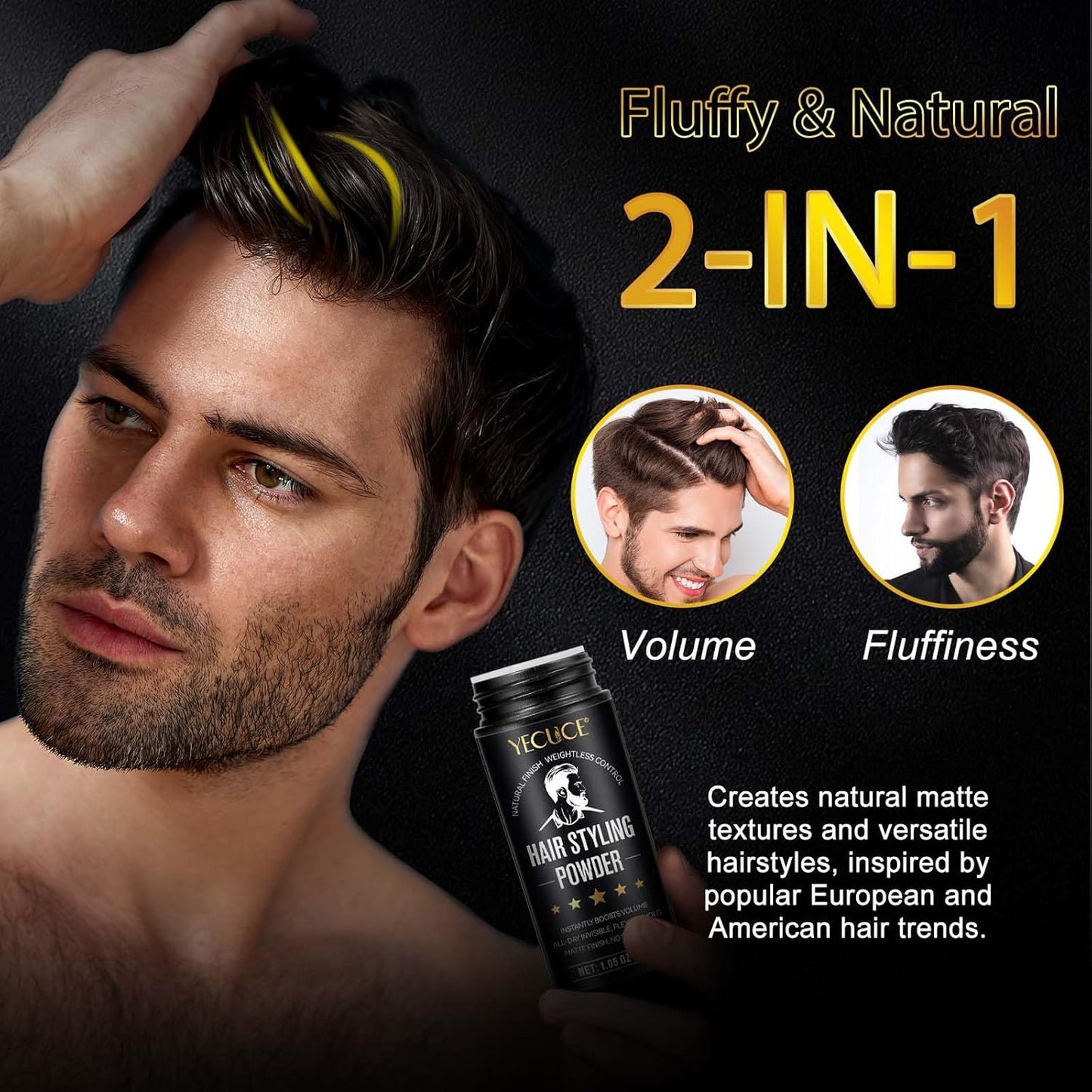 NIFEISHI Texture Powder for Men, (1.05oz of 2Pack) Hair Styling Powder for All Hair Types, Easy to Apply, Natural Matte Hairstyle, Texturizing and Volumizing, High Hold