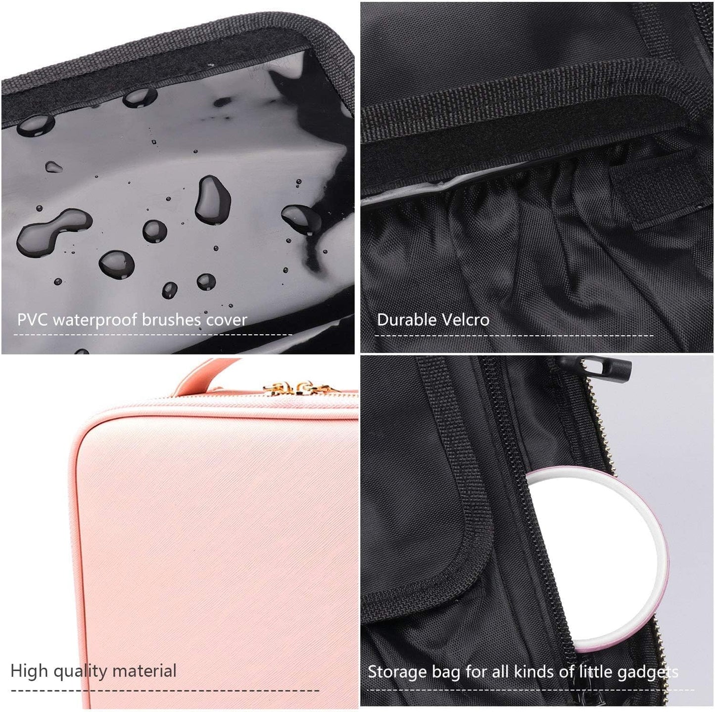 Travel Makeup Case, PU Leather Portable Organizer Makeup Train Case Makeup Bag Cosmetic Case with Adjustable Dividers for Cosmetics Makeup Brushes Women (Pink)