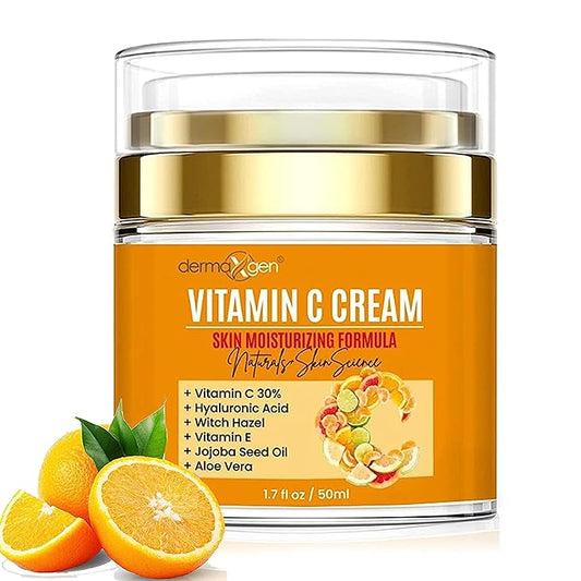 Vitamin C Moisturizing Cream - Organic Glowing Skin Anti-Aging, Rejuvenating, Boosting Collagen Hydrating for Dull, Dry & Sensitive & Oily Skin - 1.7 FL OZ.