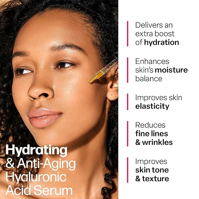 Hyaluronic Acid Serum for Face - Made From Pure Hyaluronic Acid Serum - Hydrating Serum Hyaluronic Acid for Enhanced Skin Texture 1oz