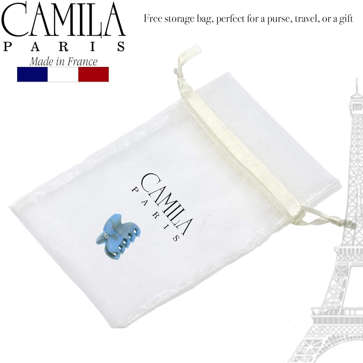 Camila Paris CP3069 French Hair Clip for Women, Handmade, Blue, Small, Girls Hair Claw Clips Jaw, Durable Styling Hair Accessories for Women, Strong Hold No Slip Grip, Made in France