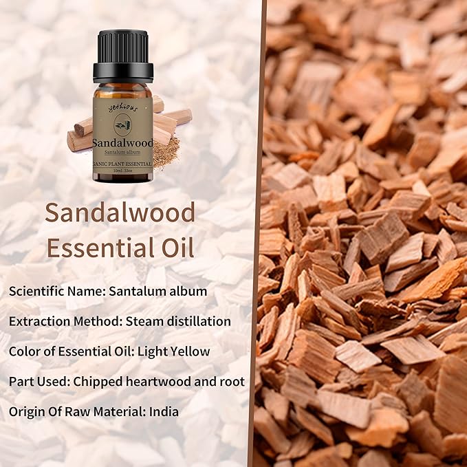 yethious Sandalwood Vetiver Essential Oil Set 100% Pure Organic Undiluted Aromatherapy Oils for Diffuser, Skin, Hair, Perfume, Soap, Candle Making 2 x 10ML