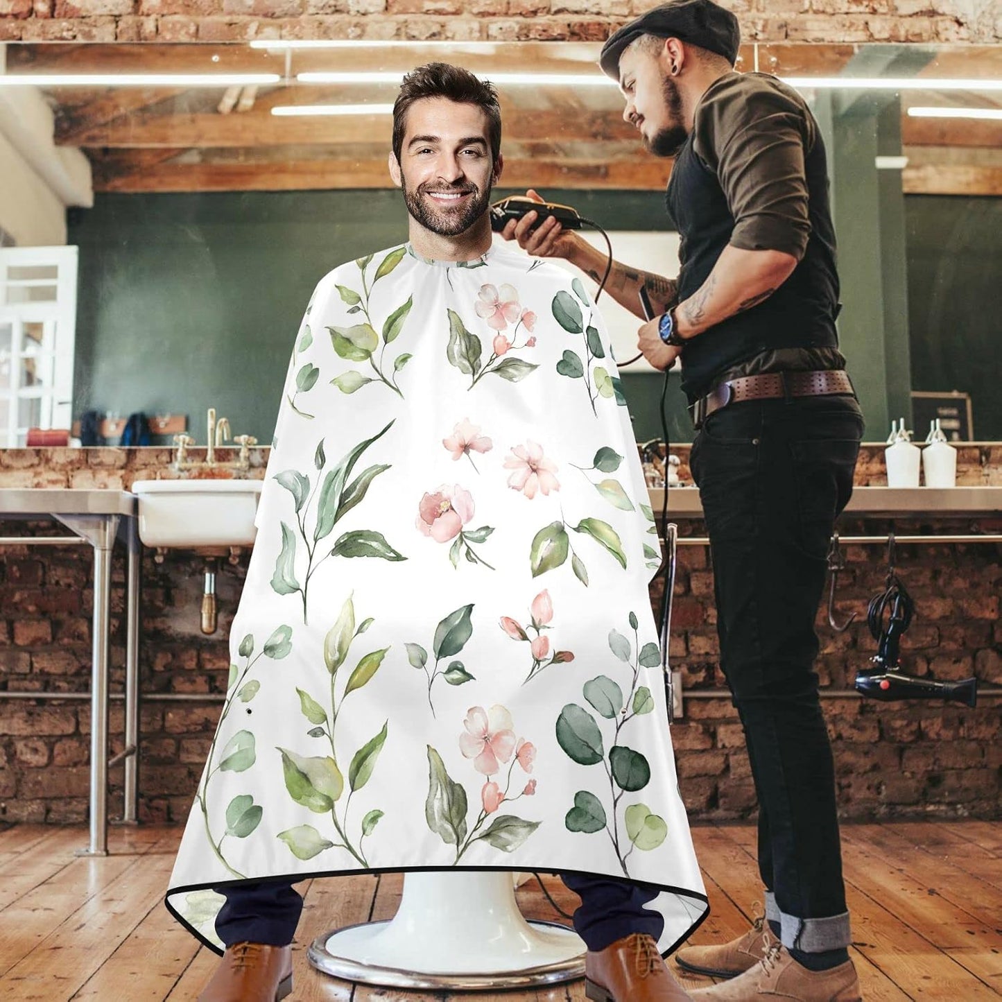 visesunny Barber Cape Watercolor Wildflower Herb Polyester Hair Cutting Salon Cape Apron Anti-Static Haircut Water-Resistant Shaving Cloth Beard Shaving Bib Hairdressing Cape
