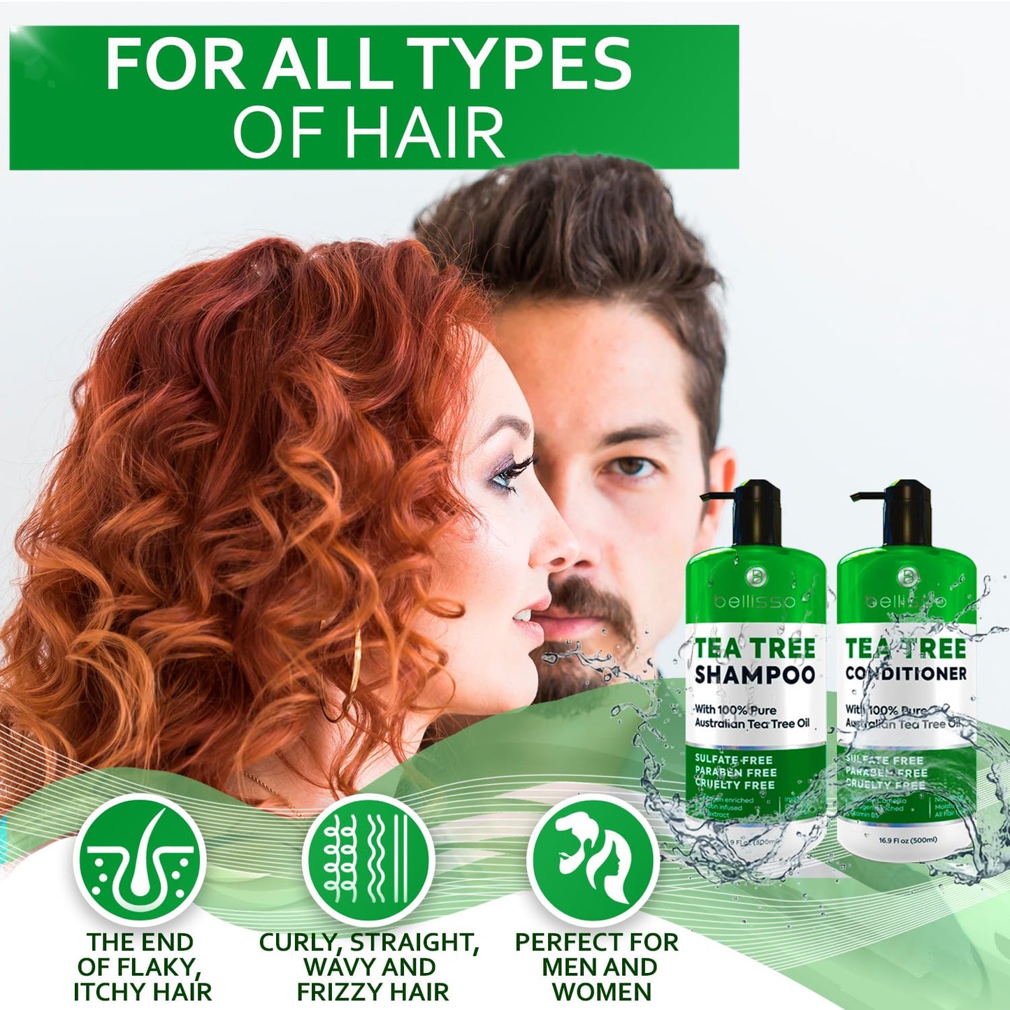 Tea Tree Shampoo and Conditioner Set – with 100% Pure Australian Tea Tree Oil - Anti Dandruff Sulfate and Paraben Free - Dry Scalp Treatment with Keratin, Vitamin B5, Collagen for Women and Men