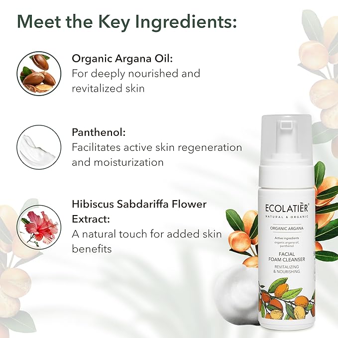 Shower Oil, Facial Foam Cleanser & Daily Facial Cream - Revitalizing & Nourishing Organic Argana Bundle - Hydrating, Anti-Aging & Skin Elasticity Boost Care Set
