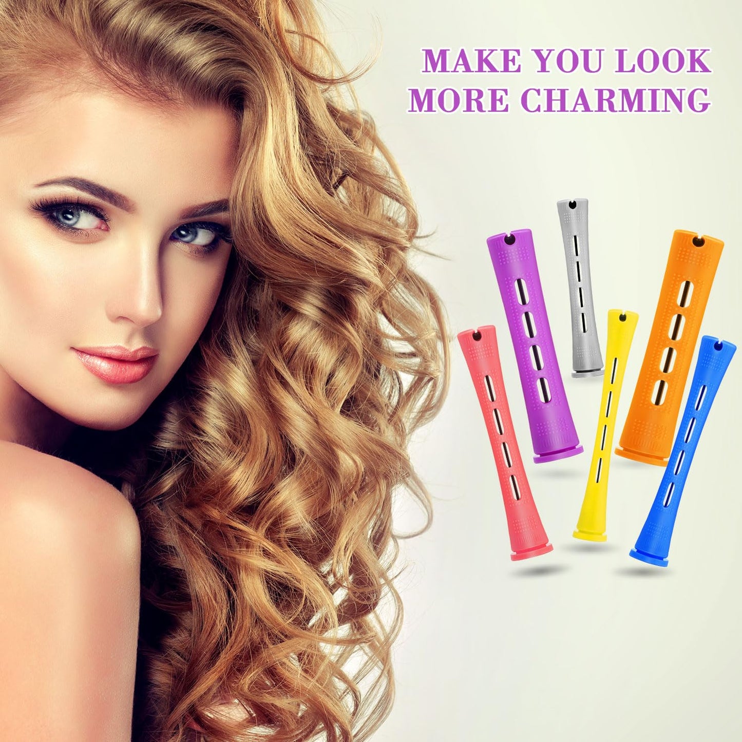 WILLBOND 72 Pieces Hair Perm Rods Set, Short Plastic Perming Rods Cold Wave Roller 6 Sizes Hair Curling Rollers with 1 Piece Steel Pintail Comb for Hairdressing Styling (Long)