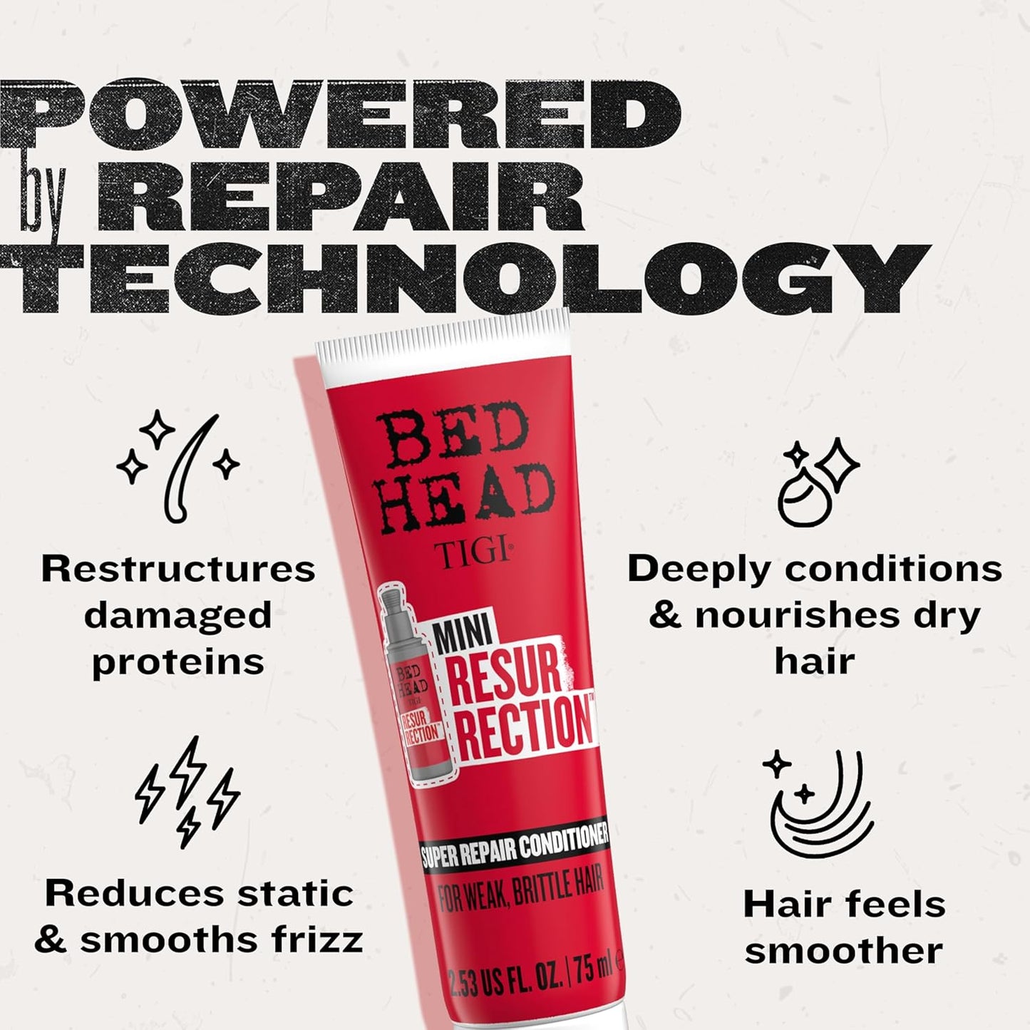 Bed Head by TIGI Resurrection Super Repair Conditioner Travel Mini – Repairing conditioner for dry, brittle and damaged hair with added moisture and nourishment, 2.53 fl oz
