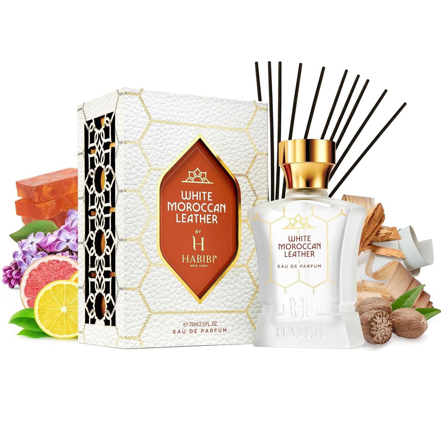 H HABIBI White Moroccan Leather Perfume for Men – 2.5 oz (75ML) Long Lasting Arabian Cologne, Spicy Woody Men Perfume, Luxury Fragrance Gift for Special Occasions