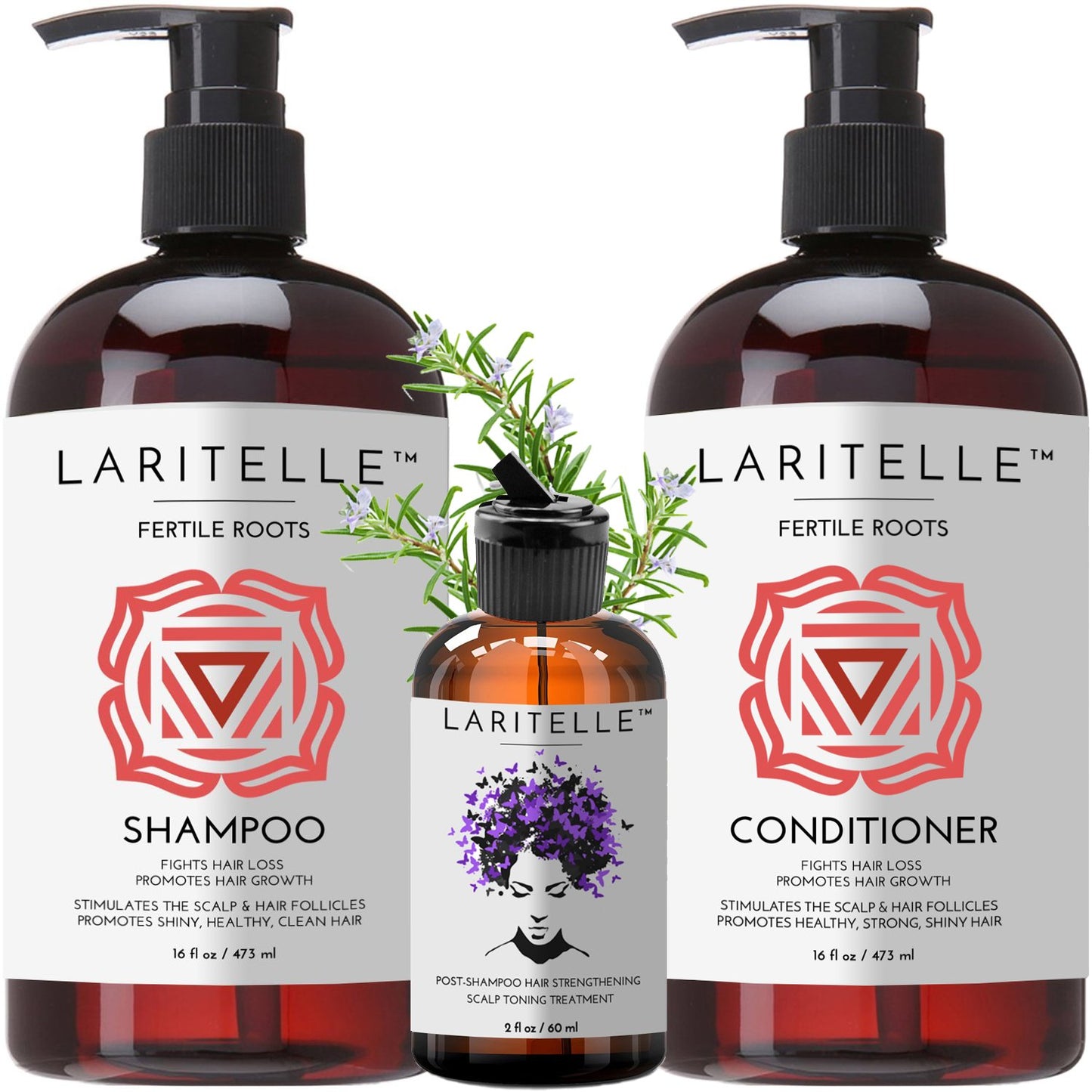Laritelle Organic Hair Care Set Fertile Roots | Fortifying, Strengthening & Rejuvenating | Prevents Hair Thinning and Shedding, Promotes New Hair Growth | Ayurvedic Herbs, Lavender, Ginger, Rosemary