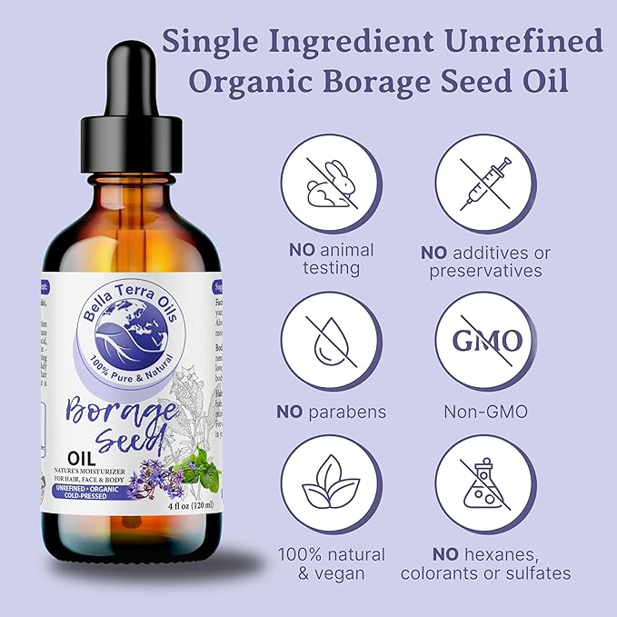 Borage Seed Oil with High GLA – 1gallon, for Supple, Hydrated Skin, Nourishing, Non-Greasy, Revitalizing – Bella Terra Oils