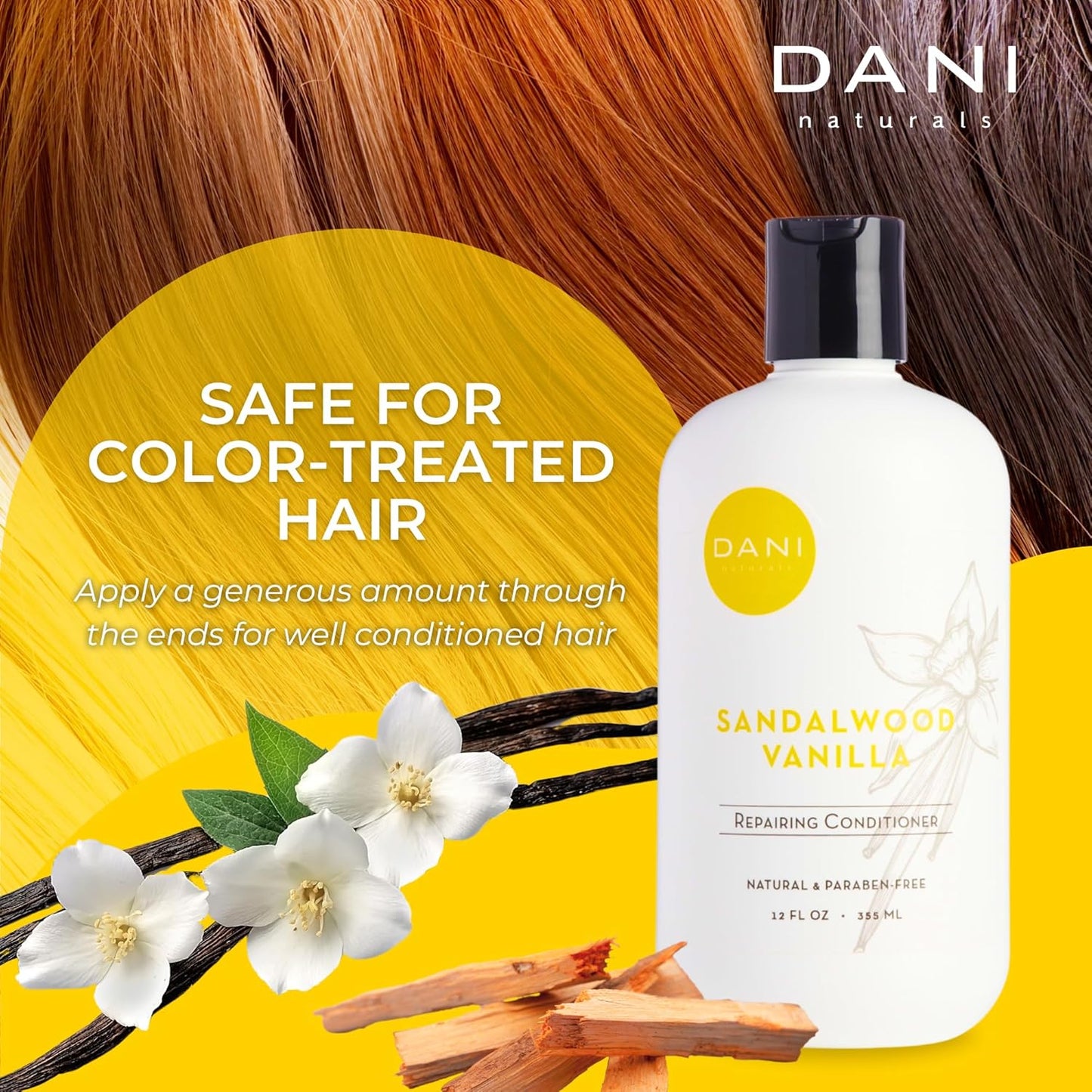 DANI Naturals Conditioner – Sandalwood Vanilla, Strengthening & Thickening for Fuller-Looking Hair, Lightweight & Hydrating, Vegan & Color-Safe, 12 oz