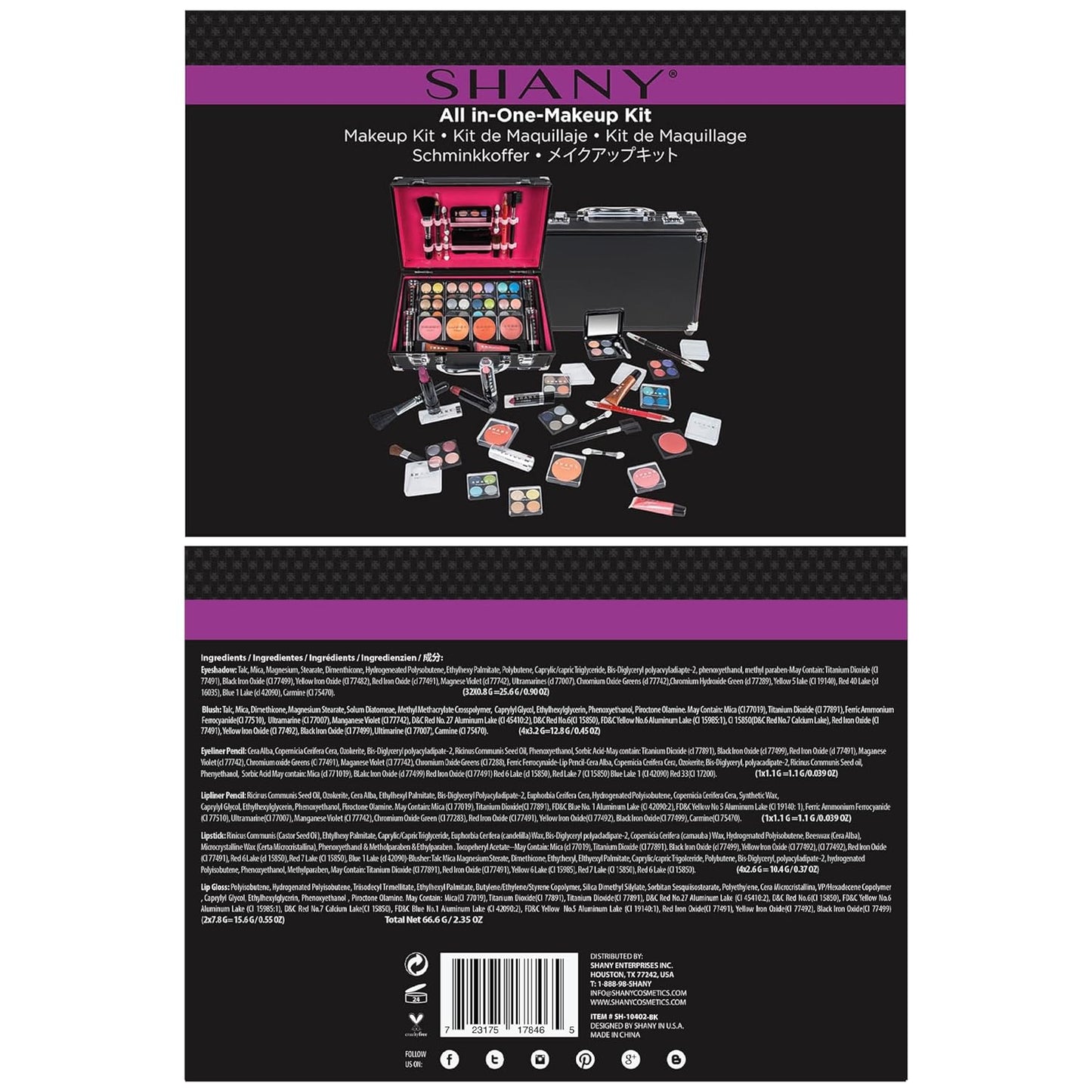 SHANY Carry All Make up Train Case with Pro Makeup Set, Beauty Brushes, Lipsticks, Eye Shadows, Blushes, Powders, and more - Reusable Cosmetics Storage Organizer - Premium Gift Packaging - Black