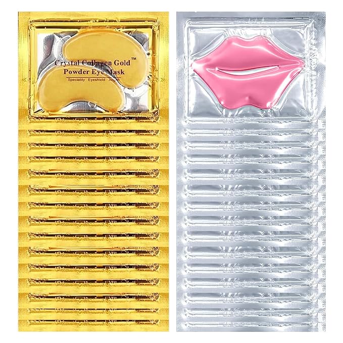 30 PCS Lip Mask Eye Mask Set Moisturizing Lip Mask for Dry Lips, 24K Gold Eye Patches for Puffy Eyes and Dark Circles