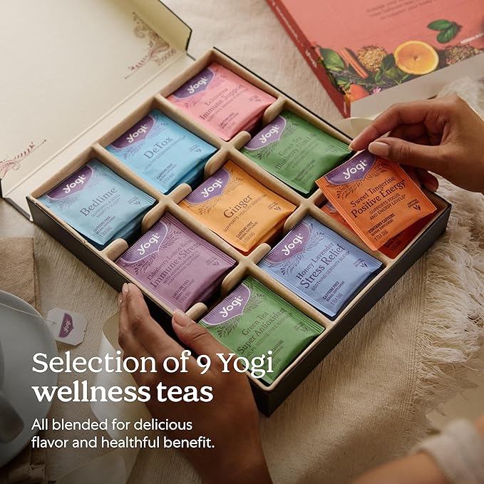 Yogi Organic Tea Sampler Gift Box - Assorted Delicious Wellness Teas - 9 Favorite Herbal, Green & Black Teas - Tea Gift Set & Variety Pack (45 Tea Bags)