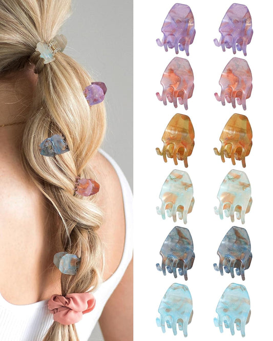 ACECHA Upgraded 12 Pack Small Butterfly Hair Claw Clips for Women - Square Rectangle, Colorful Nonslip Mini Hairclips for Hair Styling Accessories (Square)