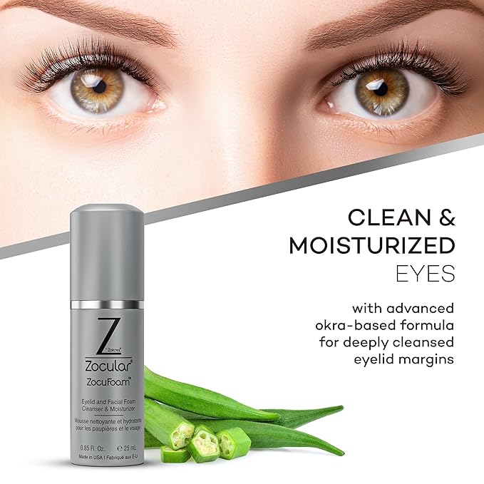 ZocuFoam Eyelid Cleanser - Foaming Eyelid Scrub - Natural pH Balanced Solution - 25mL