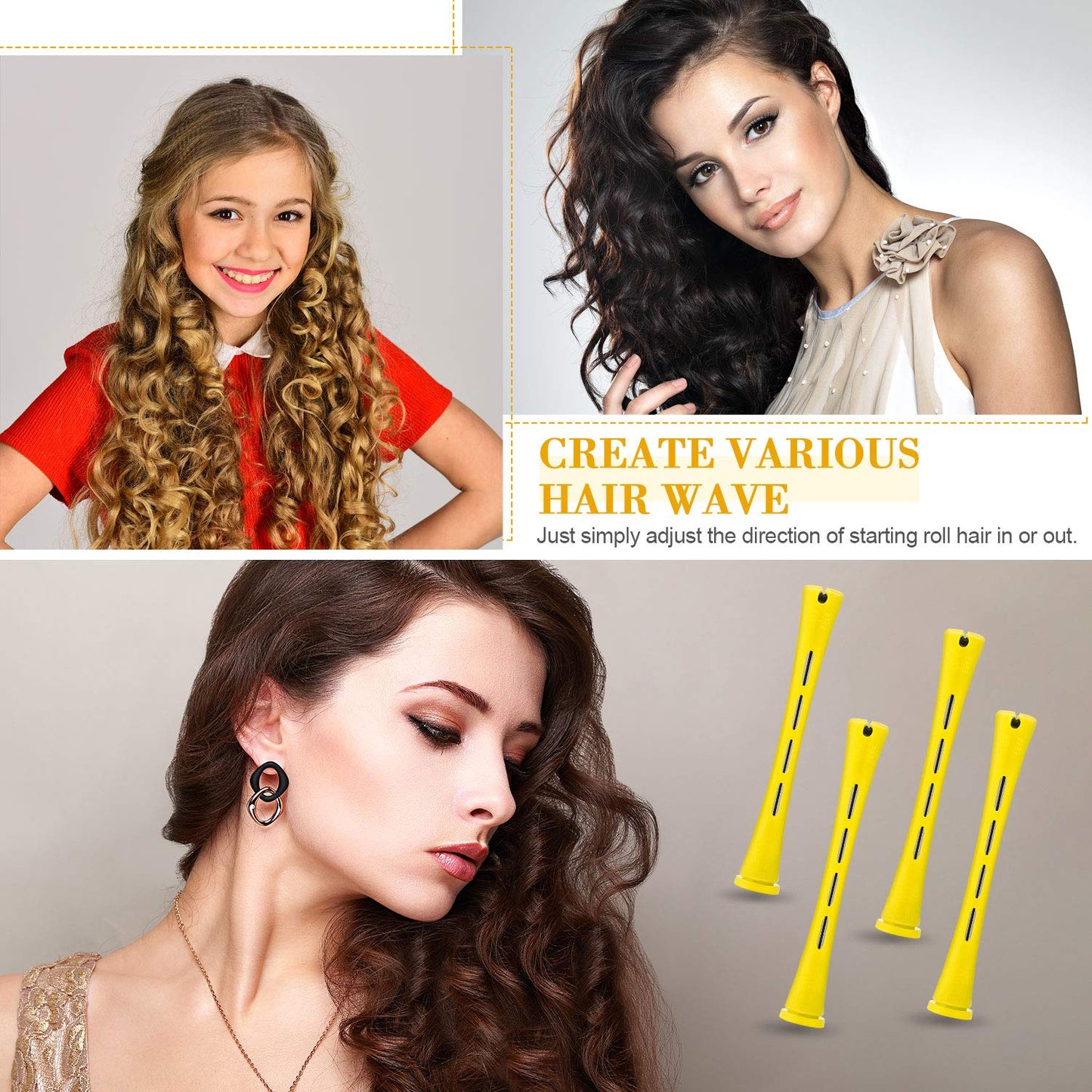 24 Pieces Hair Perm Rods Plastic Cold Wave Perming Curlers Hair Rollers with Steel Pintail Comb Rat Tail Comb Tools for Hairdressing Styling(Yellow,0.28 Inches)