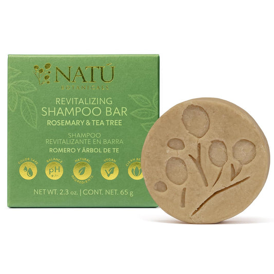 NATÚ BOTANICALS Revitalizing Shampoo Bar – Tea Tree Shampoo with Mint and Rosemary Oil for Hair Growth - Gently Cleanses & Promotes Healthy Hair – Eco-Conscious, Zero-Waste, Sulfate-Paraben-Free 2.3oz