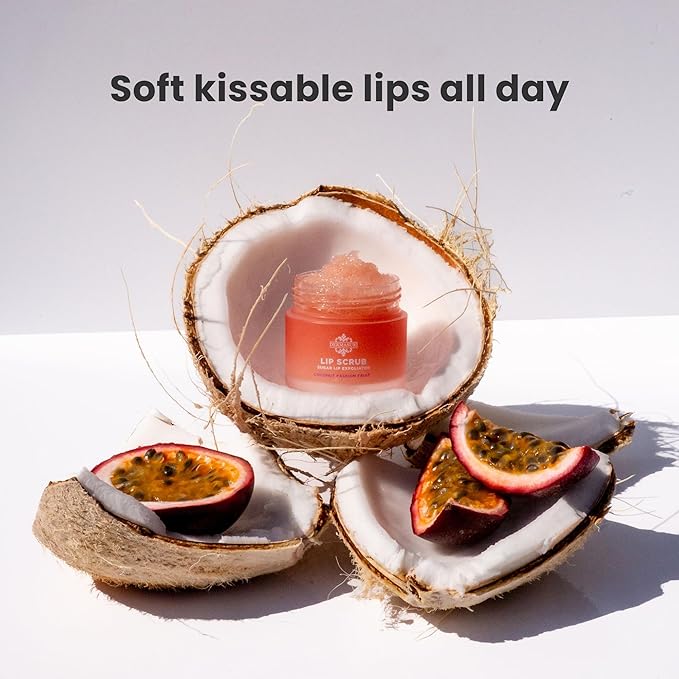 Dermasuri Lip Exfoliator Scrub and Moisturizer, Sugar Scrubs, Overnight Hydration & Softening, Brighten and Soften Dark Lips For Men & Women, Soothing Dryness, Coconut Passion Fruit Flavor 20g/0.7oz