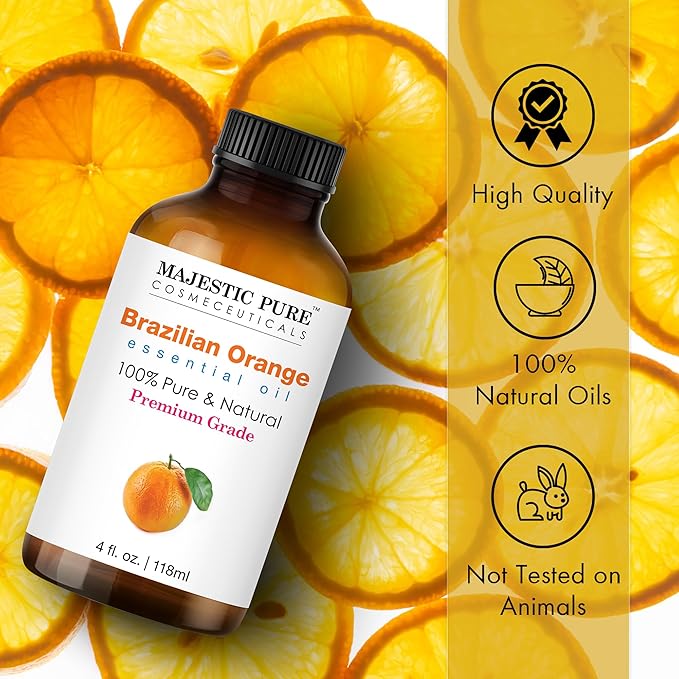 MAJESTIC PURE Brazilian Orange Essential Oil | 100% Pure and Natural | Premium Grade Essential Oils for Hair Care, Home Diffusers, Skin, Aromatherapy, Massage and Humidifiers | 4 Fl Oz