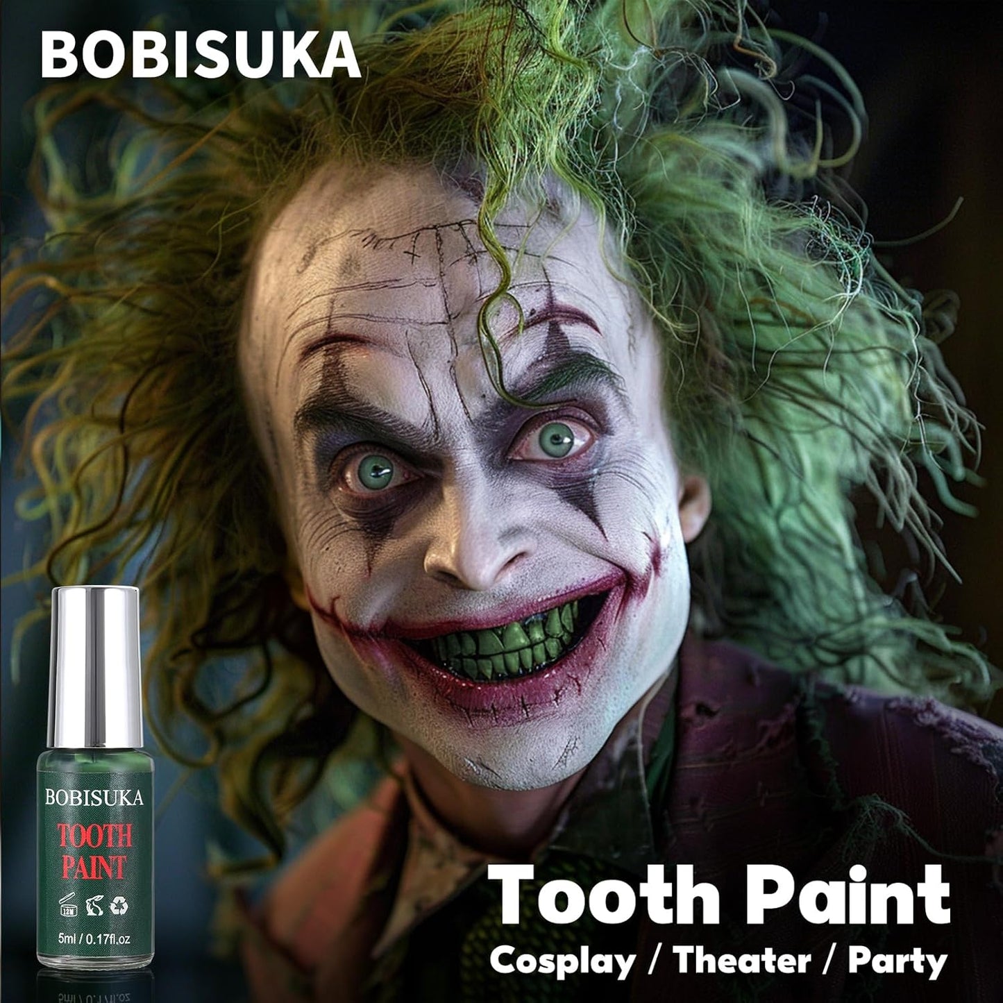 BOBISUKA Green Tooth Paint, Professional Green Teeth Makeup Solution - Safe, Quick Dry & Realistic, Perfect for Cosplay, Halloween Makeup, Theater, and Special Effects (5 ml)