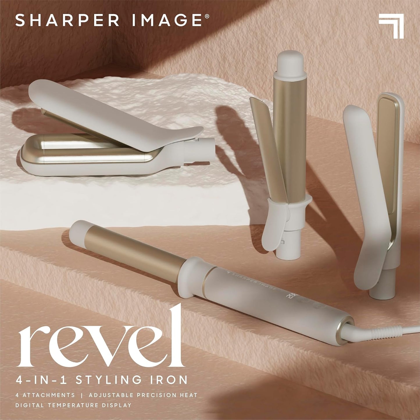 Sharper Image® Revel 4-In-1 Styling Iron |4 Attachments| Multi-Styler 1" Curling Wand, Wave Styler, Flat Iron| Adjustable Heat| Ceramic Tourmaline Technology|Hair Straightener & Curler| Gift for Women