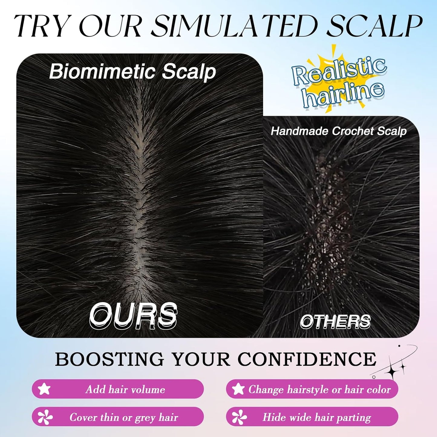 Hair Toppers for Women Real Human Hair, 360° Cover Clip in Bangs Natural Black Wispy Bangs HairPieces for Women Daily (Natural Black, 3D Bangs)