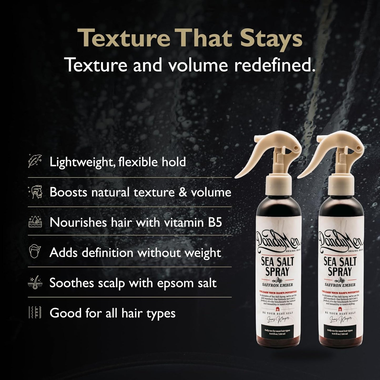 Sea Salt Spray – Lightweight Texture, Volume, and Flexible Hold with Epsom Salt & Pro-Vitamin B5 (2-pack, Saffron Ember)