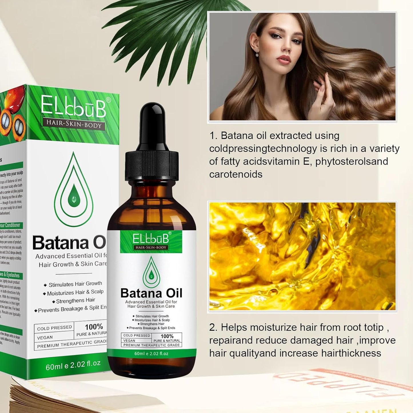 Dr. Sebi Raw Batana Oil - Hair Growth Oil for Men & Women, Sourced from Honduras, Pure & Unrefined, Nourishing Scalp & Hair, Promotes Hair Thickness, Prevents Hair Loss