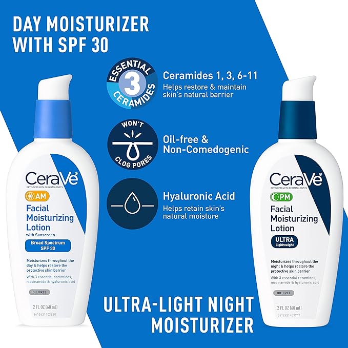 CeraVe Acne Skin Care Set, 5oz Acne Foaming Cream Cleanser + 1oz Resurfacing Retinol Serum + 2oz AM Facial Moisturizing Lotion with SPF 30 + 2oz PM Facial Moisturizing Lotion