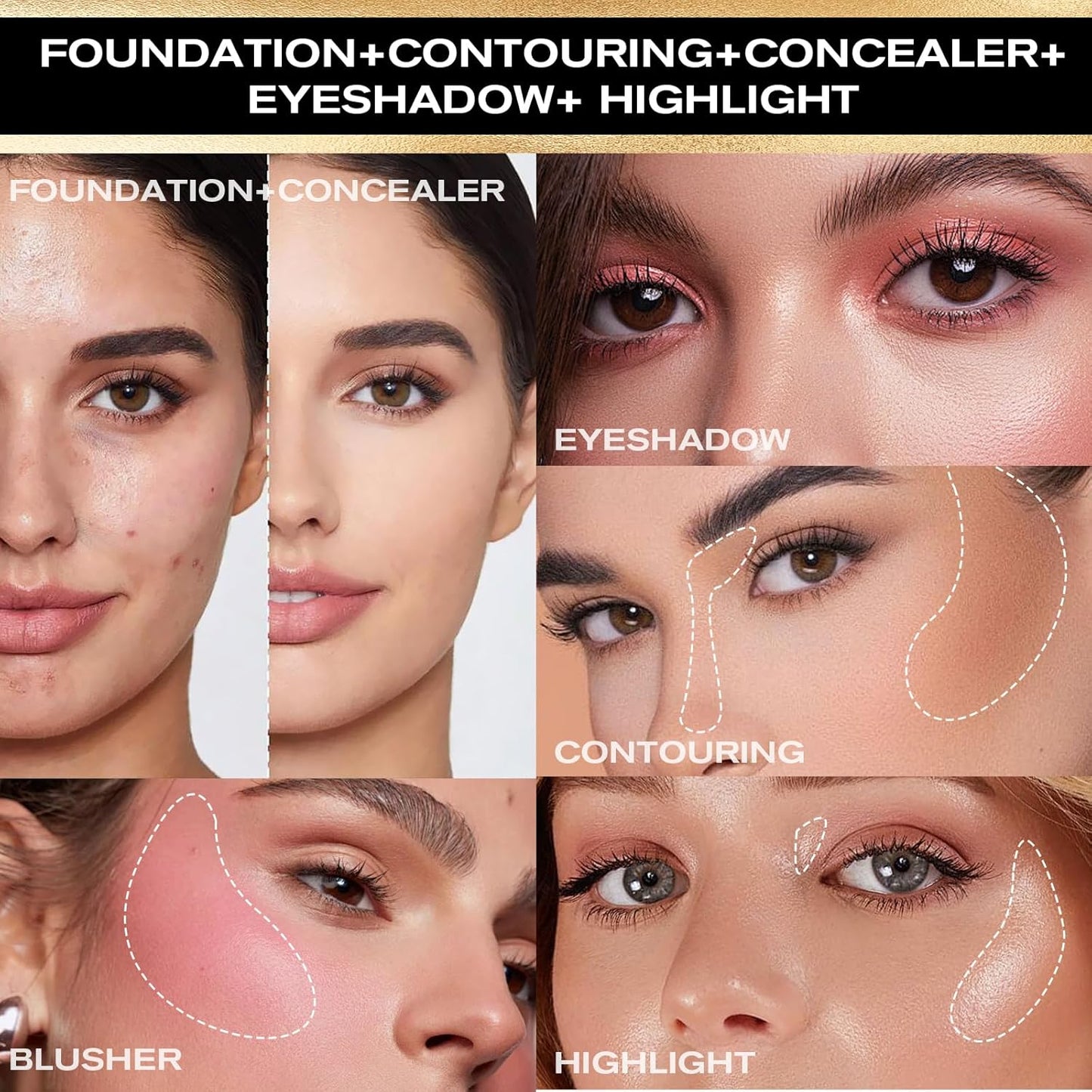 16 Color (Waterproof All-in-One Palette) Highlighter + Concealer + Eyeshadow + Blush, all in one makeup palette, Crease-Proof & Sweat-Resistant for Flawless Glow, Travel-Friendly Cosmetic Set