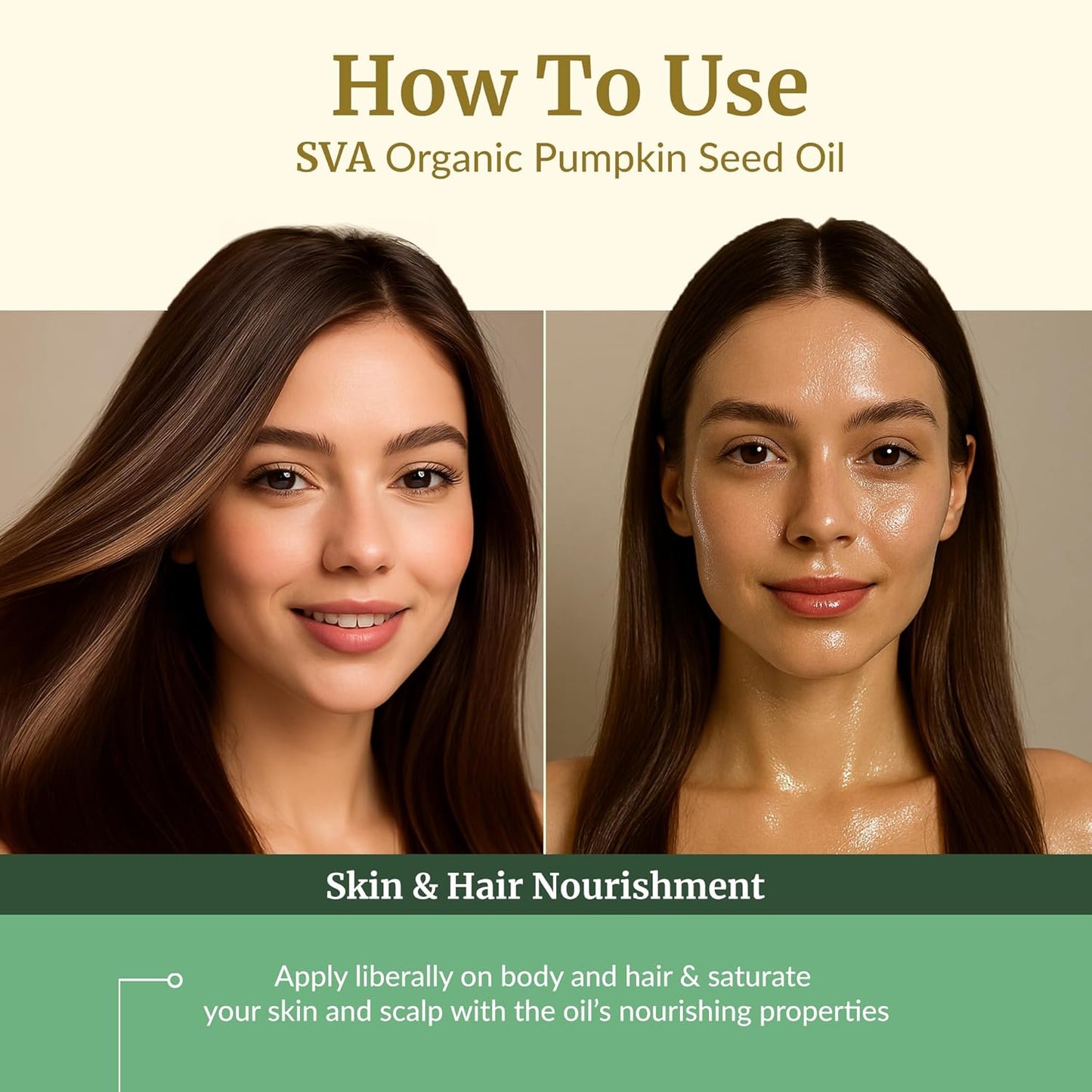 SVA Pumpkin Seed Oil Organic - 4 Fl Oz – 100% Natural Cold Pressed Organic Pumpkin oil - for Face, Skin Care, Hair Care, Scalp Massage & Body Massage – Carrier Oil with Dropper