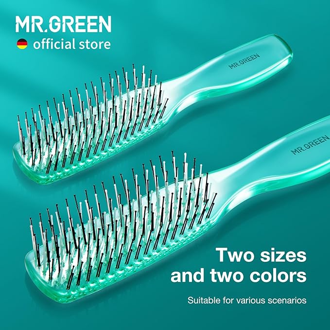MR.GREEN Hair Brush Crystal Scalp Massage Combs Volumizing Hair Styling Fine Tooth Detangling Tool For Long Wet Dry Hair Women Gift (Green, Small)