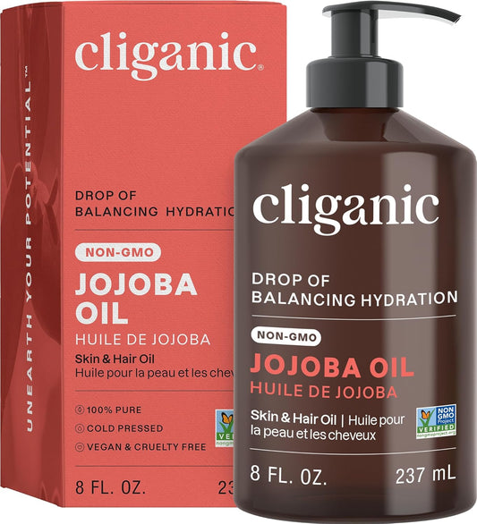Cliganic Non-GMO Jojoba Oil for Skin, Hair & Face (8oz) | 100% Pure, Natural Cold Pressed Unrefined Hexane Free