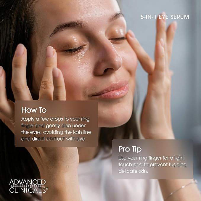 Advanced Clinicals 5-in-1 Eye Serum | Multi-Benefit Visible Anti Aging Under Eye Serum Face Moisturizer Reduces Appearance Of Dark Circles, Puffy Eyes, Crows Feet, Wrinkles, & Fine Lines, 2 Fl Oz