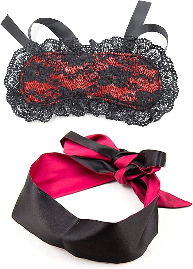 Soft Lace Eye Mask Party Ribbon Accessories, Eye Mask Comfortable Sleep Mask Can Be Adjusted to Shading Eyes, Travel,Home,Meditation,Shift Work (Rose Red 2pcs)