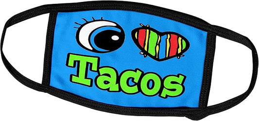 3dRose Face Mask Large, Bright Eye Heart I Love Tacos