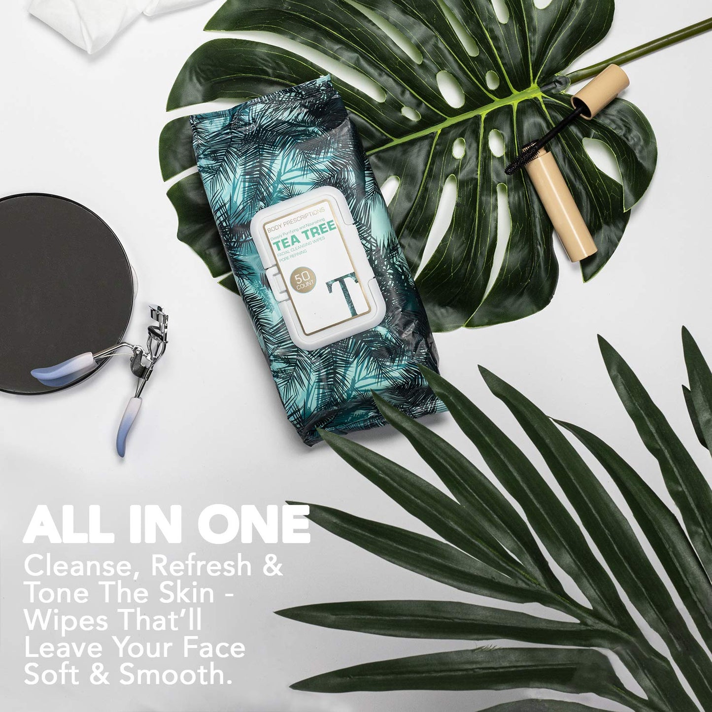 Body Prescription Makeup Cleansing Wipes - Gentle and Effective Face Wipes, 50 Count (Pack of 3), Tea-Tree