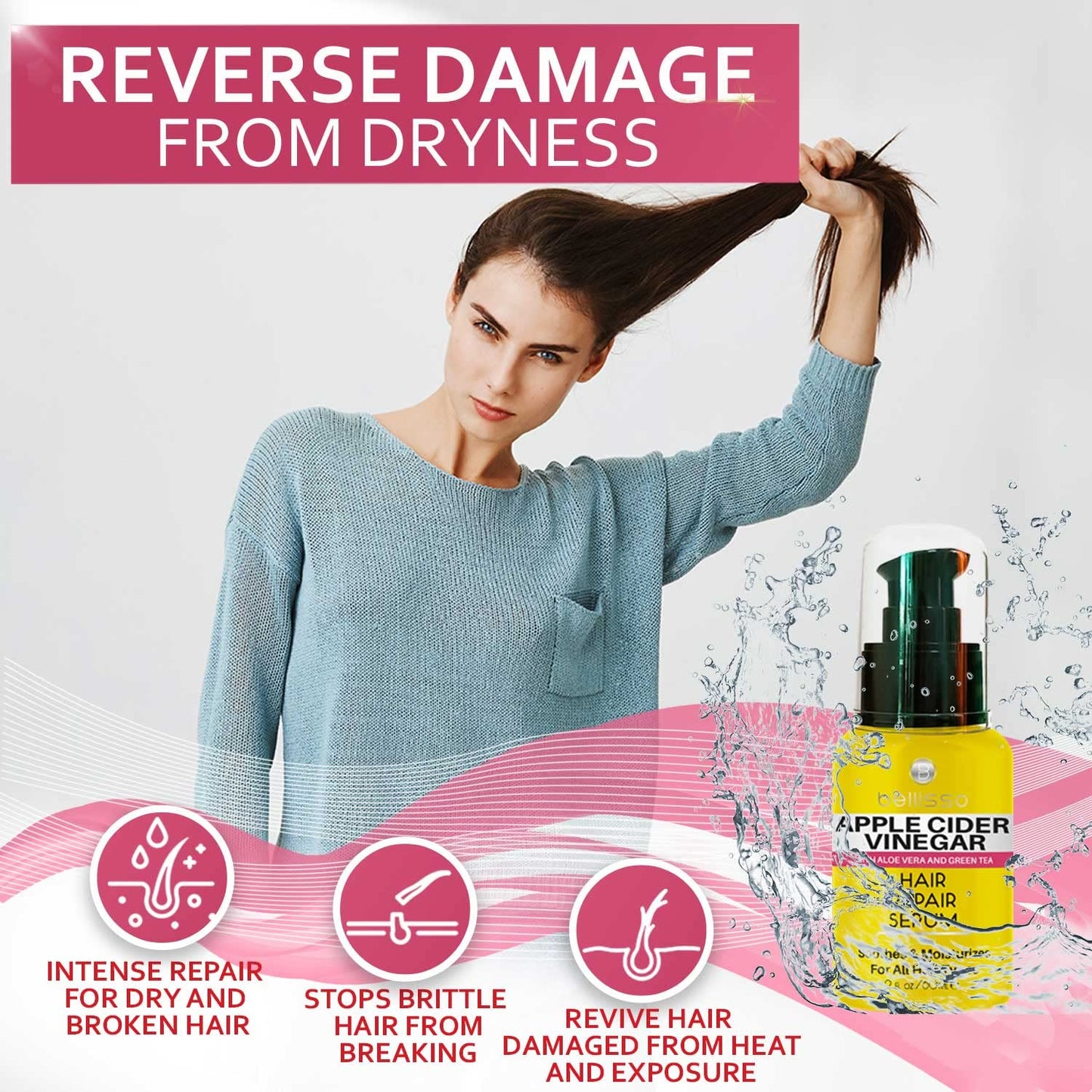 Apple Cider Vinegar Hair Serum Oil - Anti Frizz Styling Product to Stop Flaky and Itchy Scalp - Repair Treatment for Dry and Damaged Hair - Intense Moisturizer for Women and Men – For All Hair Types