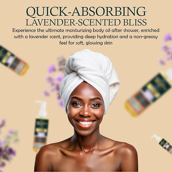 100% Pure Natural Hydrating Body Oil After Shower w/Vitamin E, Coconut, Jojoba, Olive, Almond - Moisturizing Oil For Dry Skin, Non-Greasy Body Oils, Anti-Aging - Lavender Scent, 5.07 fl oz