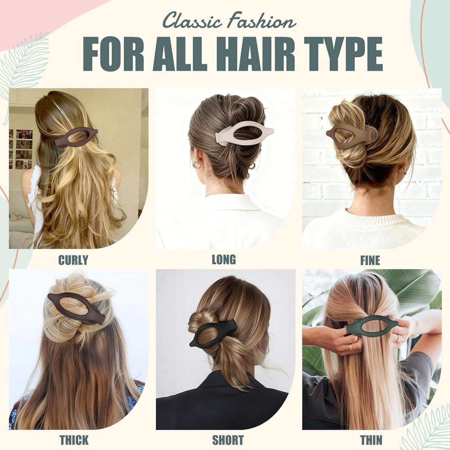 Flat Hair Clips for Women - 6 PCS French Flat Claw Clips Medium Hair Clips for Girls Large Hair Claw Clips for Thick or Thin Hair Strong Hold No Slip Hair Accessories for women (Basic)