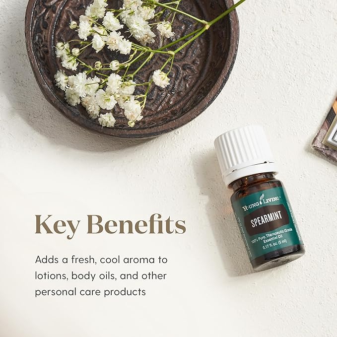 Spearmint Essential Oil 5ml by Young Living - Provides Aromatic Comfort, Digestive and General Wellness Support, Massage Oil, Diffuse it with Citrus Fresh, Refreshing Scent