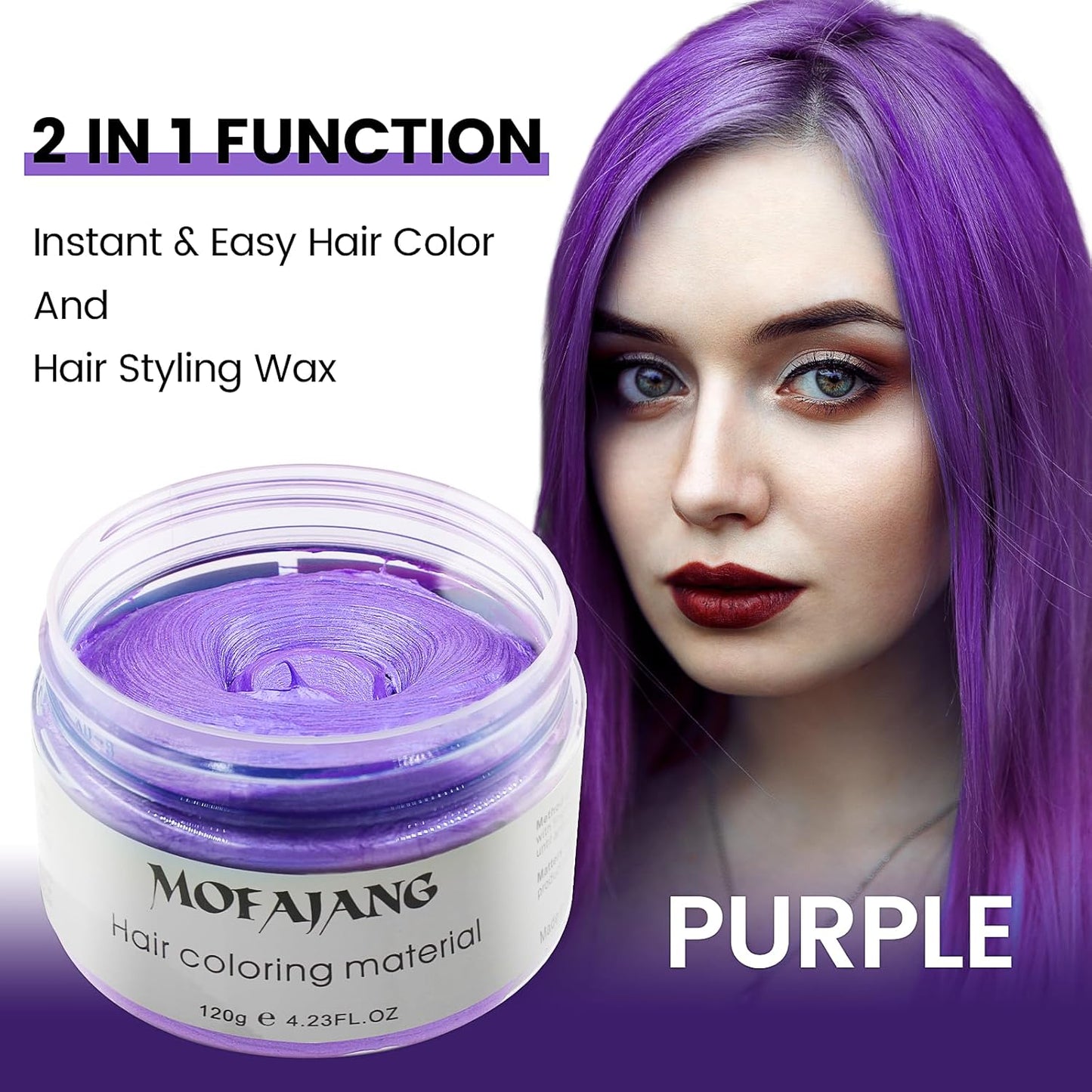 Purple Temporary Hair Dye Wax Natural Instant Hair Color Wax Pomades 4.23 oz,Hair Styling Clay for Party, Cosplay, Halloween,Christmas