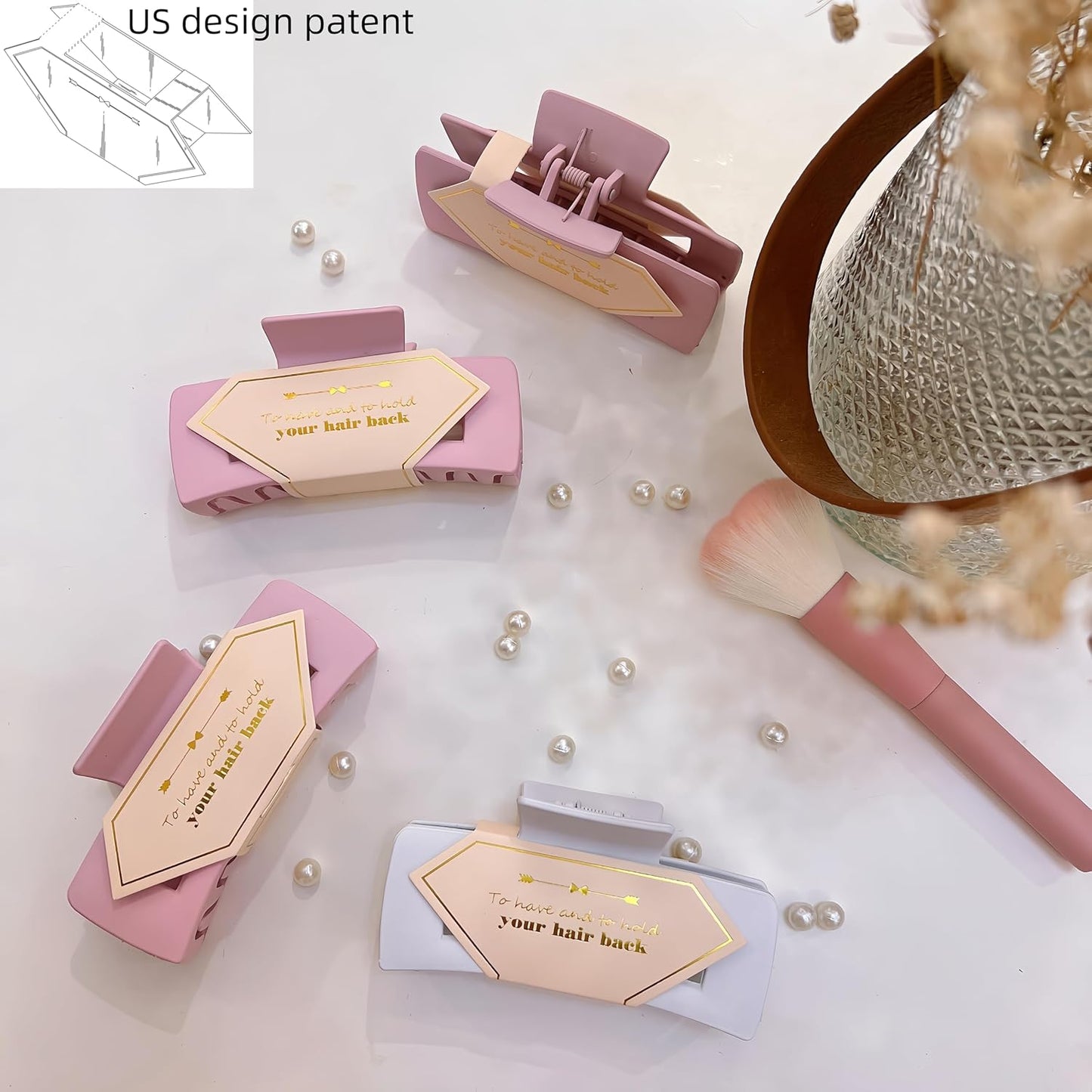 Bridesmaid Proposal Gifts 4.1inch 12pcs Square Hair Claw bachelorette party accessories Clips for Wedding Party Favors (Pink)