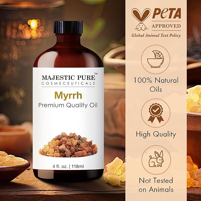 MAJESTIC PURE Myrrh Essential Oil | 100% Pure and Natural Oil | Premium Grade Essential Oils for Hair Care, Home Diffusers, Skin, Aromatherapy, Massage and Humidifiers | 4 Fl Oz